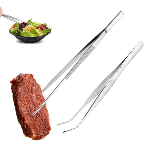pinzette cucina acciaio inox 2 pezzi set 30cm pinza alimenti dritte e curve per barbecue cucina decorazione piatti professionale uso domestico e ristorazione resistente e pratica