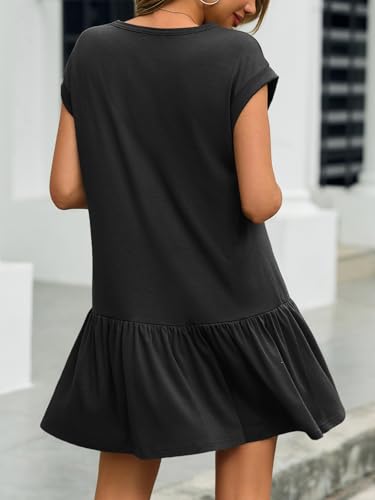 Wenrine Womens Summer T Shirt Dress Casual Short Cap Sleeve Ruffle Hem Crewneck Loose Mini Dresses4