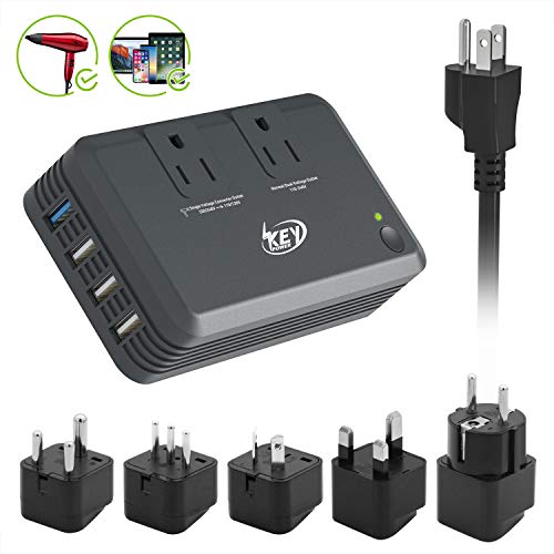 Key Power Step Down 220V to 110V Voltage Converter and International Travel Adapter