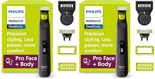 Image of Philips Norelco OneBlade Pro 360 Face + Body Electric Shaver, Beard Trimmer and Groomer, with 360 Blade Technology, 14-Length Precision Comb, Body Kit, Soft Pouch, Model QP6542 /70 (Pack of 2)