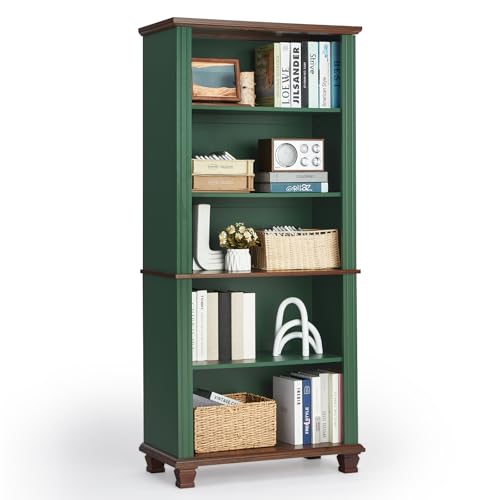SAVOR LIFE 70' Tall Green Bookshelf,5 Tier Wooden Book...
