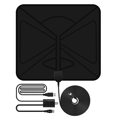 TV Antenna, Masione Antenna, HDTV Antenna, Indoor Amplified TV Antenna 50 Miles Range with Detachable Amplifier Signal Booster and 10FT High Performance Coaxial Cable, Super Thin, Black