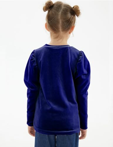 Noomelfish Girls Velvet Puff Long Sleeve Shirt Casual Solid Pleated Blouse Tops (5-12 Years)4