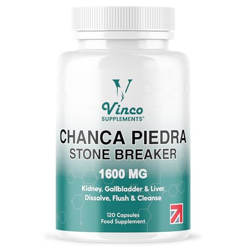 Vinco Chanca Piedra Capsules - Stone Breaker -1600mg 120 Capsules - Peruvian Source - Kidney Stone Crusher Gallbladder Support - Dissolve Flush & Cleanse - Made in The UK