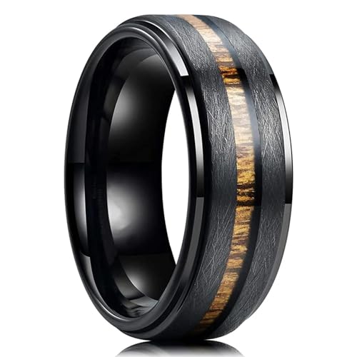 Bague de fiançailles à double rainure noire et bord biseauté élégant 8 mm