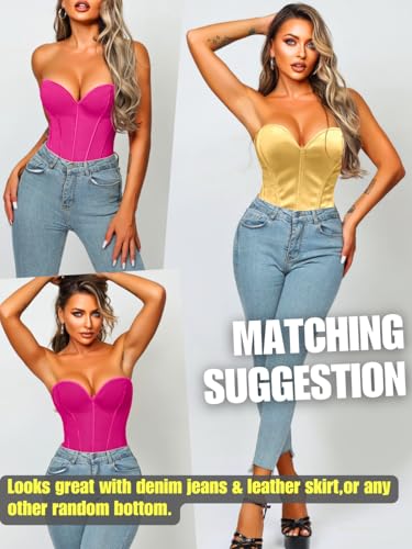 Image of ChiaoLezhee Heart Corset Top For Women, Sexy Concert Outfits Going Out, Strapless Crop Top, Overbust Bustier