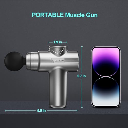 Image of LEERCON Mini Massage Gun Deep Tissue Handheld Muscle Massager Gifts for Men | Back Massager with 6 Speeds and 4 Heads Muscle Massager for Gym Office & Travel Birthday Gifts for Men Women Dad Mom Athletes