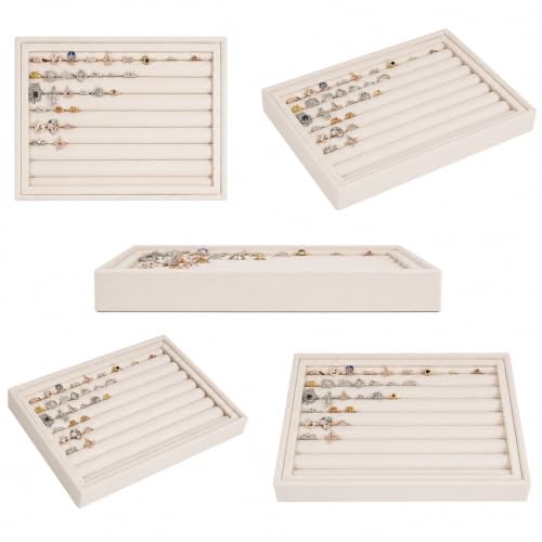 Image of La Trove Stackable Velvet Ring Organizer Tray for Drawer, Cufflinks, Cream