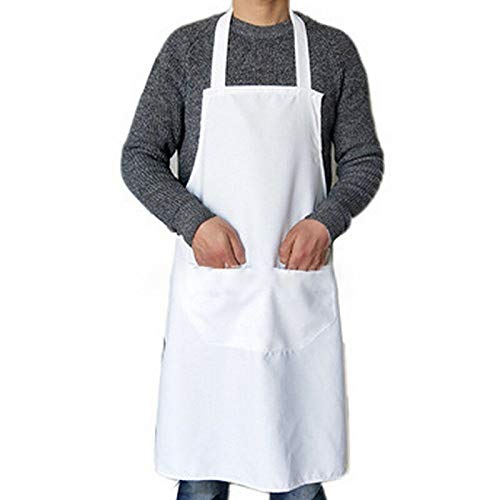 LifBetter Delantal clásico con babero profesional con bolsillo para cocinar, hornear, barbero, delantales para el hogar, cocina, restaurante, blanco Cover