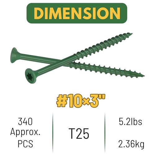 Image of WELLOCKS #10 x 3 in Green Deck Screws, 5.2 lbs with T25 Bit | Rust Resistant Epoxy Coated Screws with T25 Bit for Outdoor Fences, Decks, Posts, and Framing.