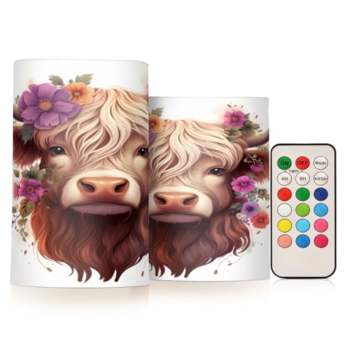 ALAZA Cow (8) Flickering Flameless Candles Battery Operated with Remote Timer,Tea Light Candles LED Pillar Votive Candles Set of 2 for Outdoor Indoor Decorations
