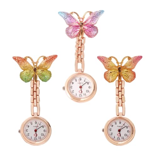 Image of 3Pcs Cute Butterfly Quartz Watch Brooch Accurate Timekeeping Stylish Design Lapel Clip On Fob Watch Style Pin Accessory