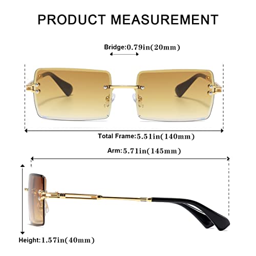 Fashion Rimless Rectangle Sunglasses for Women Men Square Glasses Ultralight UV400 Eyewear Unisex 90314
