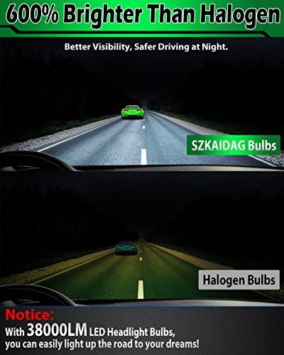 Szkaidag Upgrade 300W H7 Led Headlight Bulbs - 38000Lm Super Bright Led Headlights Conversion Kit 6500K Cool White Ip69K Waterproof, High Beam, Low Beam (2 Pack) #TOP3