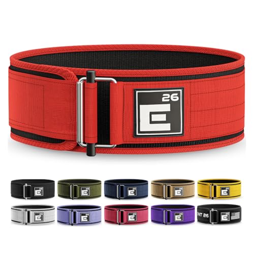 Image of Self-Locking Weight Lifting Belt | Premium Weightlifting Belt for Serious Crossfit, Power Lifting, and Olympic Lifting Athletes (26 inch - 30 inch, Around Navel, Small, Red)