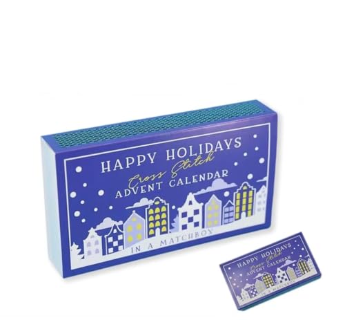 Christmas Cross Stitch Advent Calendar, Christmas Countdown Advent Calendar Embroidery Kit, 24 Days Countdown Advent Calendar Gift for Beginners and Craft Lovers (Blue)