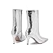 Bor Sint Women's Silver Stone pattern Boots Fashion Pointed Toe Mid Heel Short Boots Mid-Calf Shoes