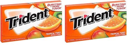 Image of Trident Sugar Free Chewing Gum Tropical Twist Flavor 14 Sticks, 26 G (Pack of 2)