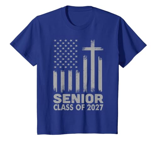 Senior Class of 2027 USA Flag Christian Graduation 2027 T-Shirt, Youth, Royal Blue, Large