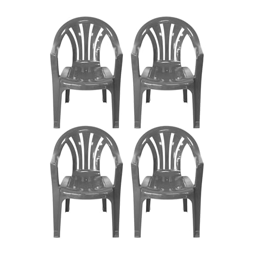 simpa Solana GREY Stackable Low Back Plastic Garden Chairs - Set of 4