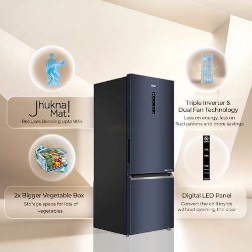 Image of Haier 325 L 2 Star Frost Free Triple Inverter Double Door Bottom Mount Refrigerator, Digital Touch Display & 2X Bigger Fresh Storage (HEB-332GBA-P, GE Black, 14 In 1 Convertible Modes, 2026 Model)
