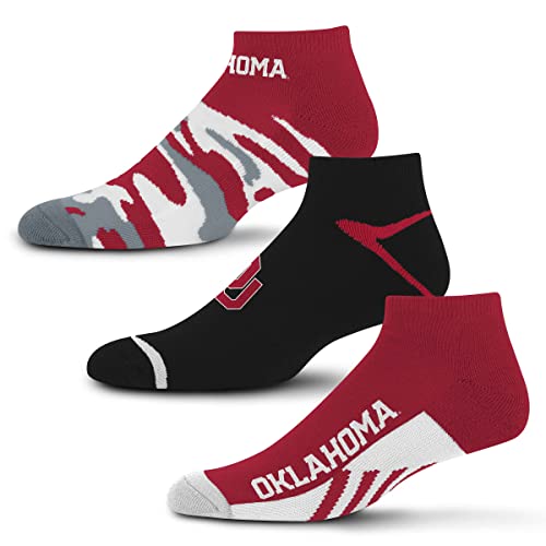 For Bare Feet NCAA Oklahoma Sooners CAMO BOOM 3 Pack Ankle Sock Team Colors Large