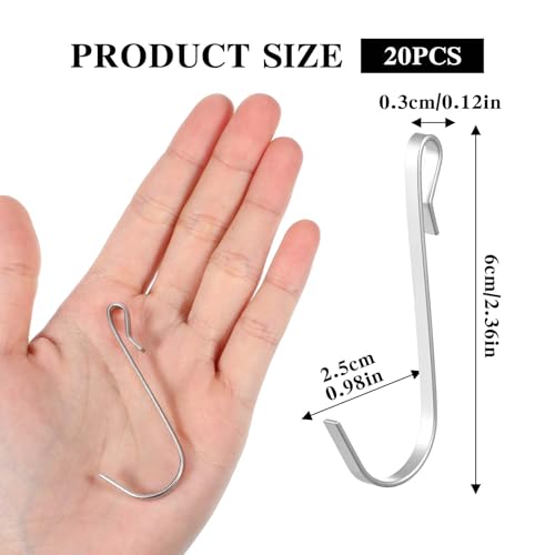 Ouligay 20 Pcs Shelf Hooks Grid Wall Hooks for Wire Shelving Accessories Stainless Steel J Hook for Hanging Sink Hanger for Kitchen Bedroom Office, Wire Hook Rack, Silver