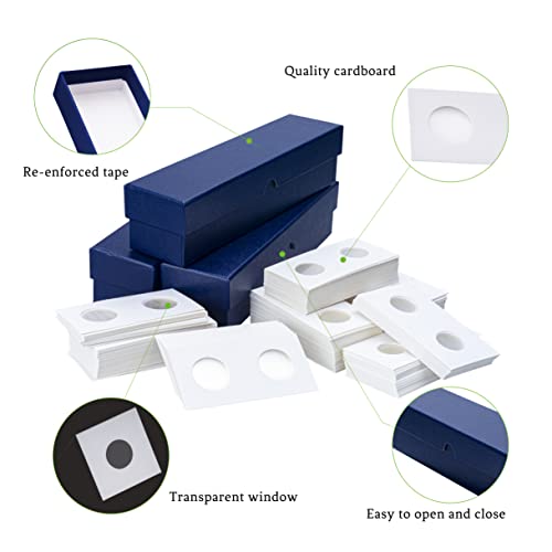 303 Pcs Coin Collecting Supplies 3 Pcs 2 X 2 Inch Blue Coin Storage Boxes For Coin Collectors 300 Pcs 6 Sizes Cardboard Coin Holder Flips For Collectors Album Display Sleeves Book #TOP1
