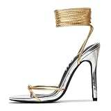Cape Robbin Women's Strappy Lace-Up Round Toe Open Toe 3.75 Inch Stiletto High Heels for Women, Sexy Thin Ankle Strap Party Pumps, Comfortable Evening Dress Shoes (Phillis) Gold 8.5
