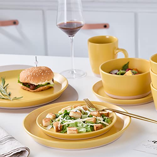 Image of Stone Lain Jules Modern Stoneware 16-Piece Round Dinnerware Set, Plates and Bowls Sets, Dish Set for 4, Yellow