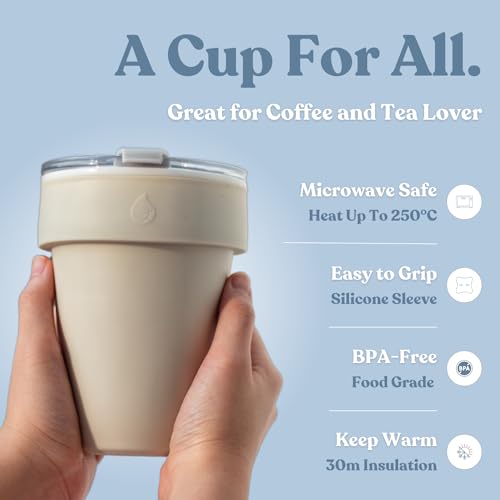 Vaso de viaje cerámico con tapa y funda, 15 oz negro miniatura 4