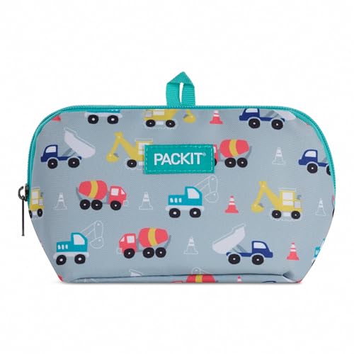 PackIt Freezable Snack Bag, Construction Trucks, Built with EcoFreeze Technology, Foldable, Reusable, Zip Closure, Designed For Keeping Snacks Fresh On the Go, and Adults of all Ages