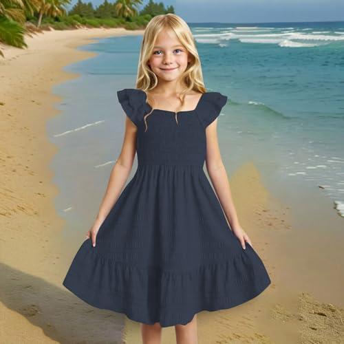 Girls Summer Dress Sleeveless Smocked Sundress Casual A Line Swing Dresses Flowy Party Dress Beach Vacation Outfits3
