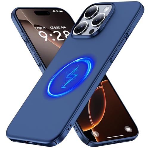 GRECAZO Magnetic Ultra Thin Frosted Designed for iPhone 16 Pro Max Phone Case 6.9 inch(2024) Slim Minimalist Lightweight Matte Hard PC Compatible with Magsafe Cover Protective Bumper Case-Navy Blue