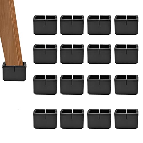OLRWSLG 16 Tapas de Silicona para Patas de Silla, Protectores de Suelo, Cubiertas cuadradas para Patas de Muebles, Almohadillas de Patas de Mesa Negras de Madera para Patas rectangulares de 21 a 25mm