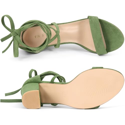 Allegra K Allegra K Women's Strappy Lace Up Chunky High Heels Olive Green Heels Sandals 8 m US