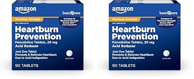 Amazon Basic Care Maximum Strength Famotidine 20mg Tablets,Acid Reducer,Heartburn Prevention and Relief,Acid Reflux,90 Count (Pack of 2)