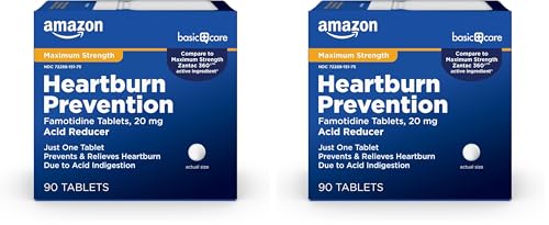 Amazon Basic Care Maximum Strength Famotidine 20mg Tablets,Acid Reducer,Heartburn Prevention and Relief,Acid Reflux,90 Count (Pack of 2)