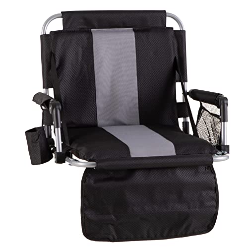 High Point Sports Foldable Stadium Seats For Bleachers With Back Support, Bleacher Seats Chairs With Back And Cushion, Portable Folding Stadium Chairs With Armrest And Cup Holder, Black-Grey #TOP13