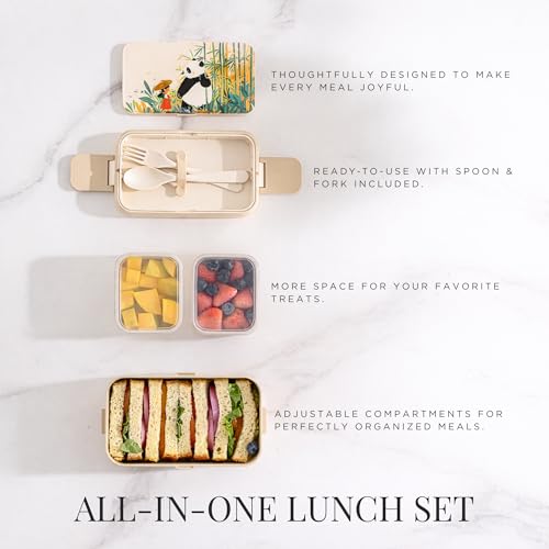 Image of Bento Lunch Box,1780ml 3-Layer Leakproof Tiffin Box with Bottle 450ml, 3 Compartments, BPA-Free Bamboo Fiber Bento Lunch Box for Kids & Adults Boys & Girls, Ideal for School, Office & Gifting