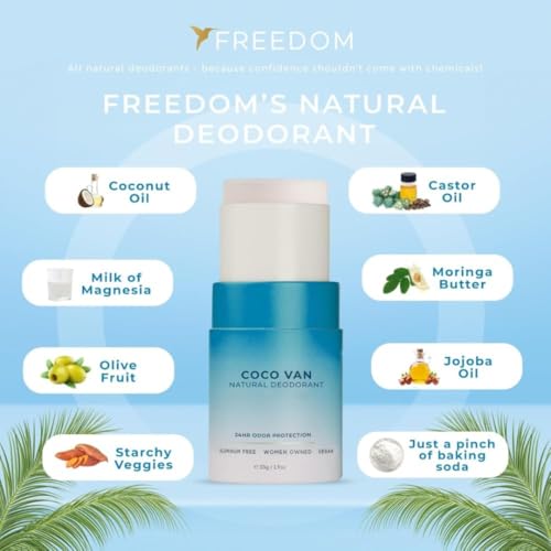 Image of Freedom All Natural & Aluminum-free Deodorant for Women with 24-Hour Odor Protection in Eco-friendly Packaging - Made with Organic Essential Oils - Coco Van 1.9oz