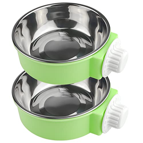 XINMEIWEN Lot de 2 Gamelles Amovibles en Acier Inoxydable à Suspendre pour Animaux de Compagnie, Nourriture et Eau, Pépinière (Vert)