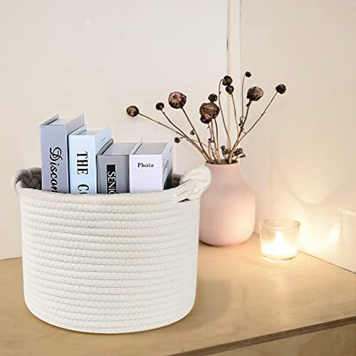 Abenkle Small Woven Basket, Cotton Rope Shelf Storage Basket, Small Round Basket, Cute Baby Basket, Decorative Round Bin For Nursery Bedroom Bathroom, 9.4" X 9.4"X 7.1" Empty Gift Basket - White #TOP3