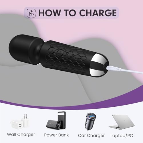 Image of Powerful Cordless Mini Massager, Handheld Vibration Massage Wand for Back Neck Legs, Personal 8 Speeds 20 Modes, Portable for Home Travel (Black)