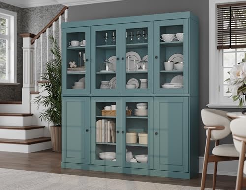 Palace Imports 100% Solid Wood Kitchen Pantry Hutch, Aqua, 65"