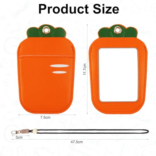 AXFEE Lanyard with Card Holder, Cute Creative PU Leather Keychain, Portable Cartoon Carrot Protector with Detachable Lanyard - Image 2