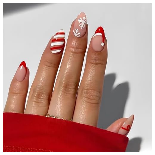 Evadollina Christmas Press On Nails, 24 piezas uñas postizas Navidad, uñas adhesivas, uñas artificiales (Tipo B)