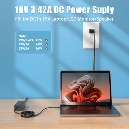 19V DC Power Supply 19V 3.42A Power Adapter for 65W 45W Laptop Monitor Speaker Compatible with Asus/Acer/Gateway/Toshiba Laptop for LG/Acer/Asus Monitor Power Cord with 10tips by Mareisa - Image 4