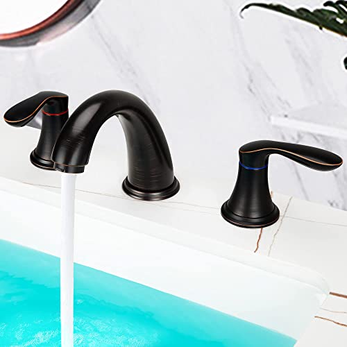 Bathroom Sink Faucet, Faucet For Bathroom Sink, Widespread Orb Bathroom Faucet 3 Hole With Stainless Steel Pop Up Drain And Cupc Lead-Free Hose-(Oil Rubbed Bronze) #TOP2
