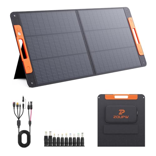 Image of ZOUPW 110W N-Type 16BB Portable Solar Panel for Jackery Explorer 300/500/1000 &Anker Solix,18.6V Foldable Monocrystalline Solar Charger IP67 Waterproof Offgrid Power for Camping Caravan Battery Backup